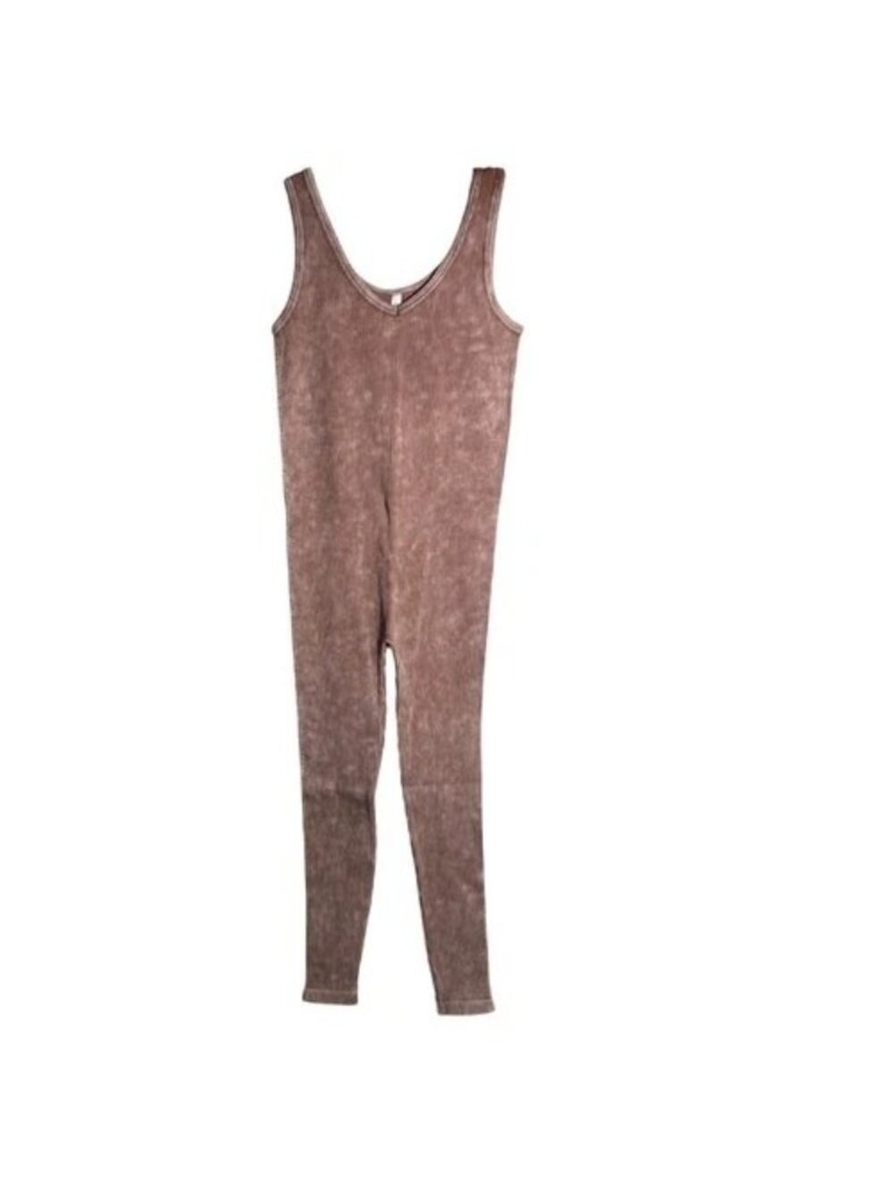 Zenana Ribbed Mineral Wash Mocha Seamless Jumpsuit Romper S M NEW NPW-6369A - Picture 2 of 3